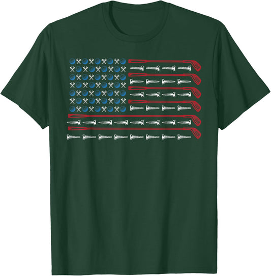 Patriotic American Golfer Flag Golf Club Golf Lover Women Kids Men T-Shirt - T-Shirt | Forest