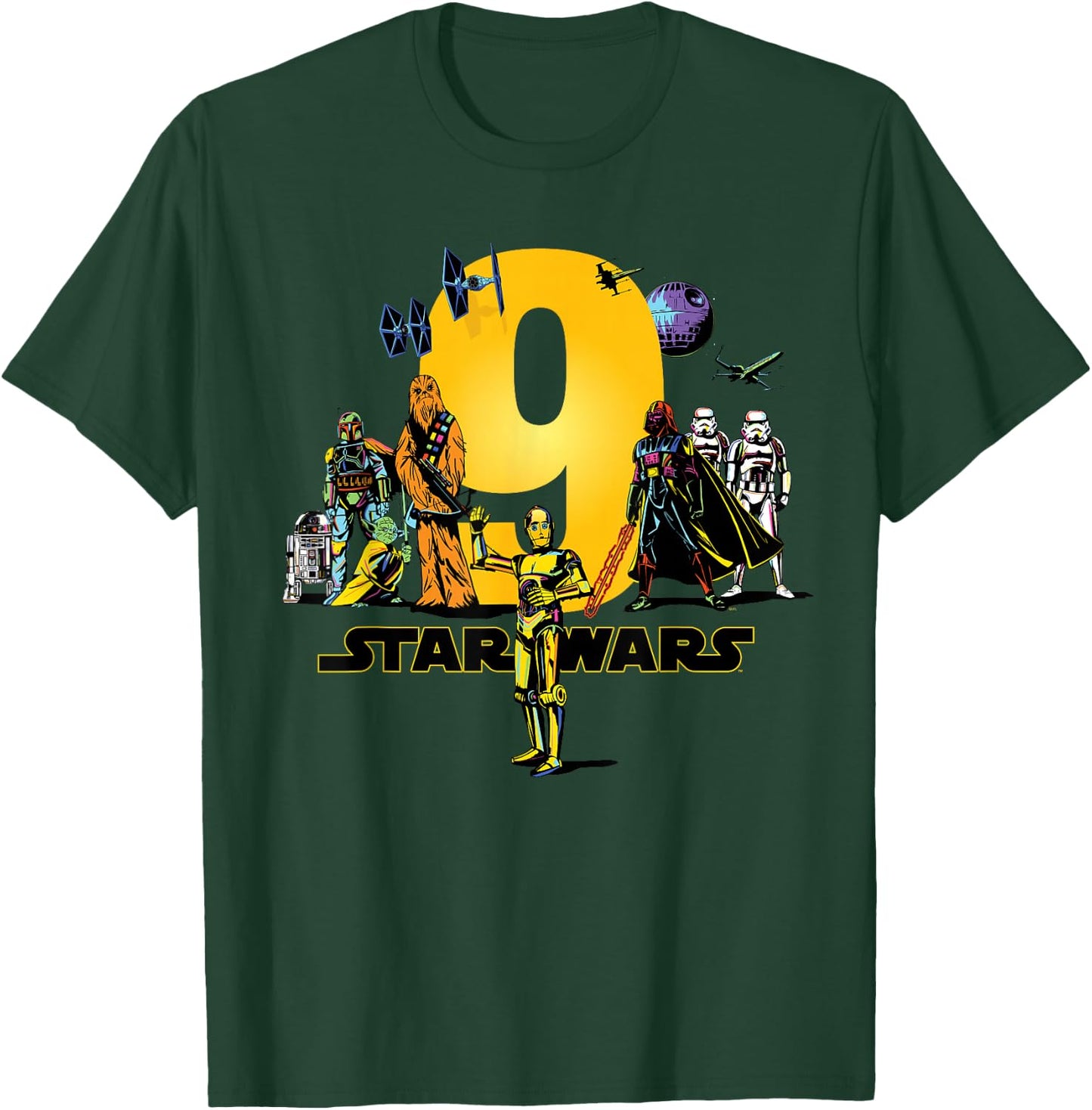 Star Wars Classic Characters Ninth Birthday 9 Years Old T-Shirt - T-Shirt | Forest