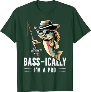 Bass-ically, I'm a Pro Bass Fishing Apparel Kids T-Shirt - T-Shirt | Forest