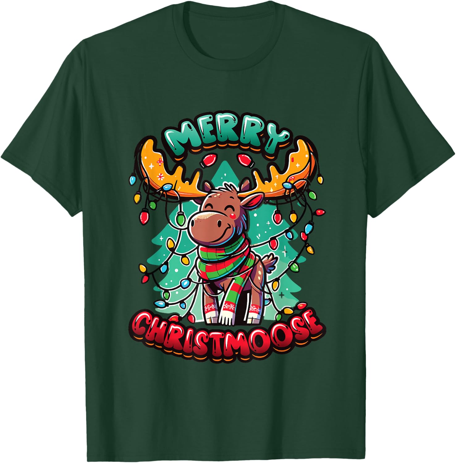 Merry Christmoose Xmas Tree Moose Merry Christmas Moose T-Shirt - T-Shirt | Forest