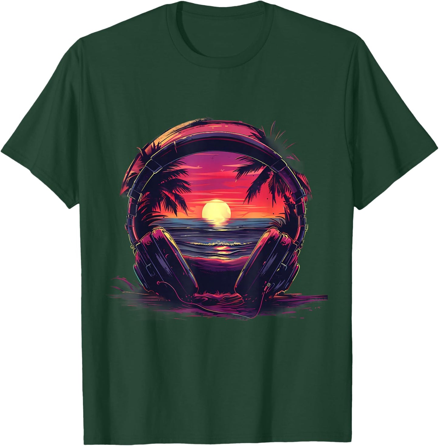 Headphones Music DJ House Music Sunset Artwork Beatmaker T-Shirt - T-Shirt | Forest