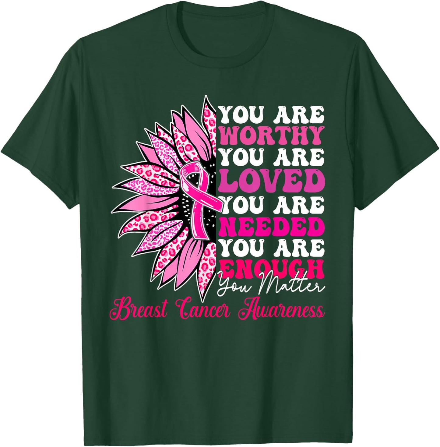Sunflower Pink Breast Cancer Awareness Women Girls Warrior T-Shirt - T-Shirt | Forest