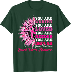 Sunflower Pink Breast Cancer Awareness Women Girls Warrior T-Shirt - T-Shirt | Forest
