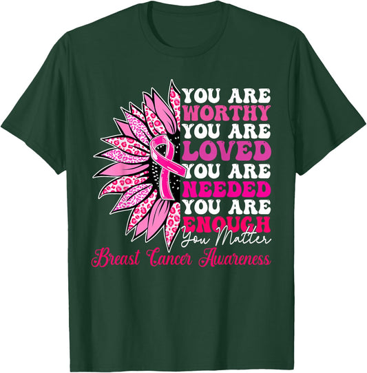Sunflower Pink Breast Cancer Awareness Women Girls Warrior T-Shirt - T-Shirt | Forest