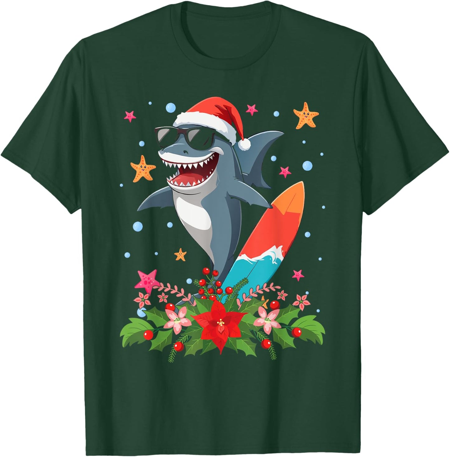 Funny Shark Hawaiian Summer Surfing Shark Christmas in July Men Women Kids T-Shirt - T-Shirt | Forest