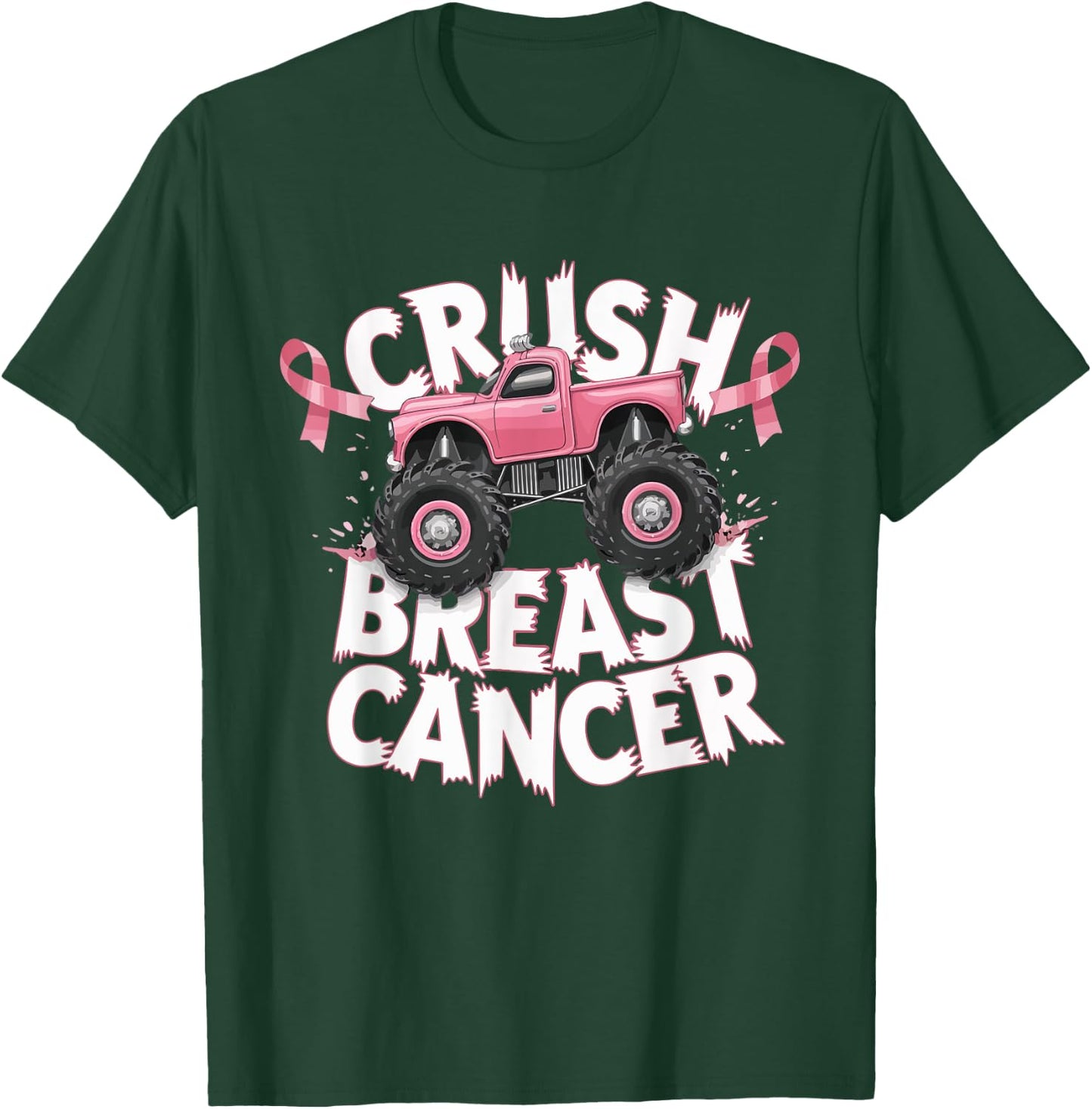 Crush Breast Cancer Pink Ribbon Adult Toddler Monster Truck T-Shirt - T-Shirt | Forest