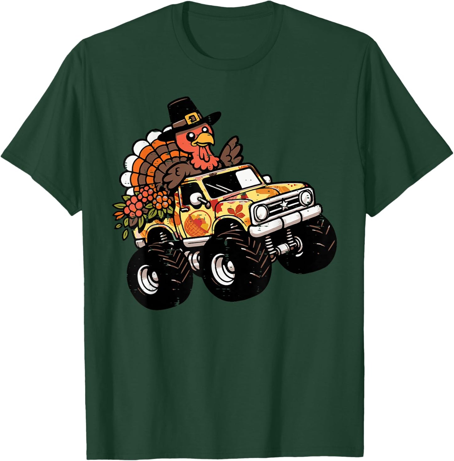 Thanksgiving Turkey Monster Truck Fall Toddler Boys Kids T-Shirt - T-Shirt | Forest