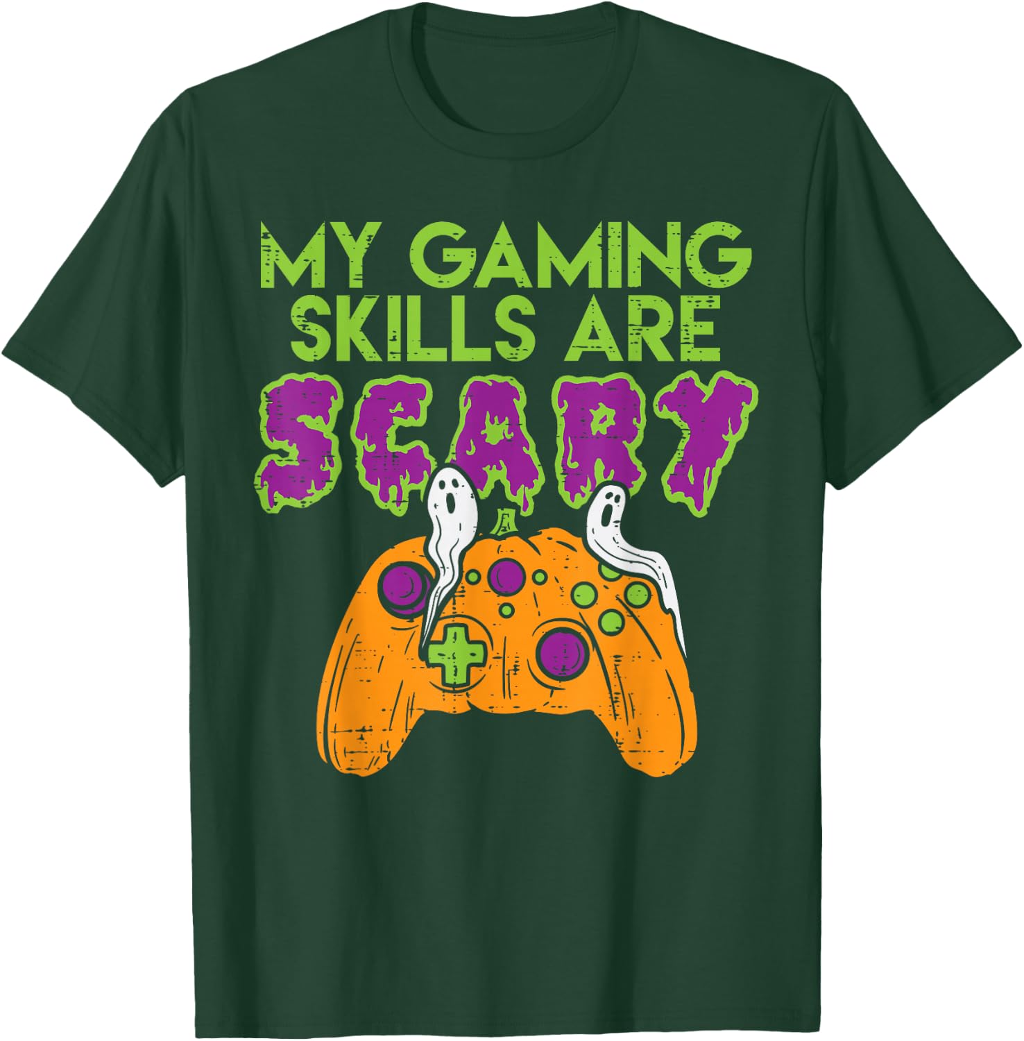 Gaming Skills Scary Pumpkin Controller Boys Halloween Gamer T-Shirt - T-Shirt | Forest
