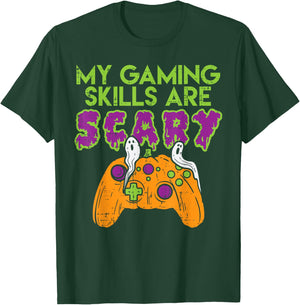 Gaming Skills Scary Pumpkin Controller Boys Halloween Gamer T-Shirt - T-Shirt | Forest