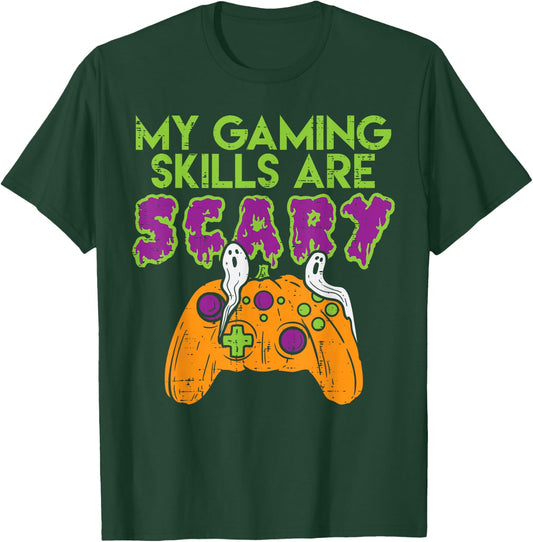 Gaming Skills Scary Pumpkin Controller Boys Halloween Gamer T-Shirt - T-Shirt | Forest