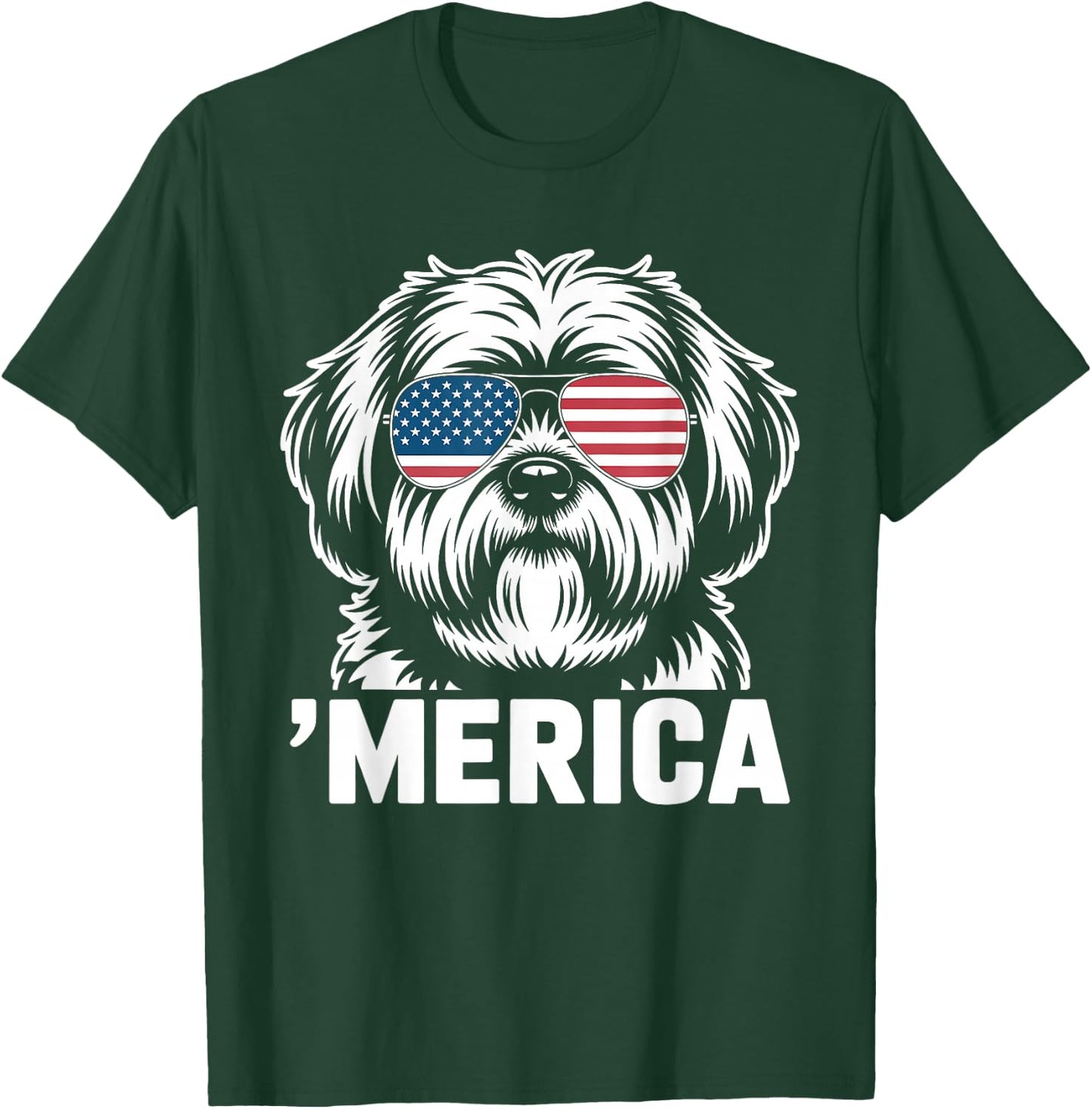 Patriotic USA American Flag 4th of July Lhasa Apso T-Shirt - T-Shirt | Forest