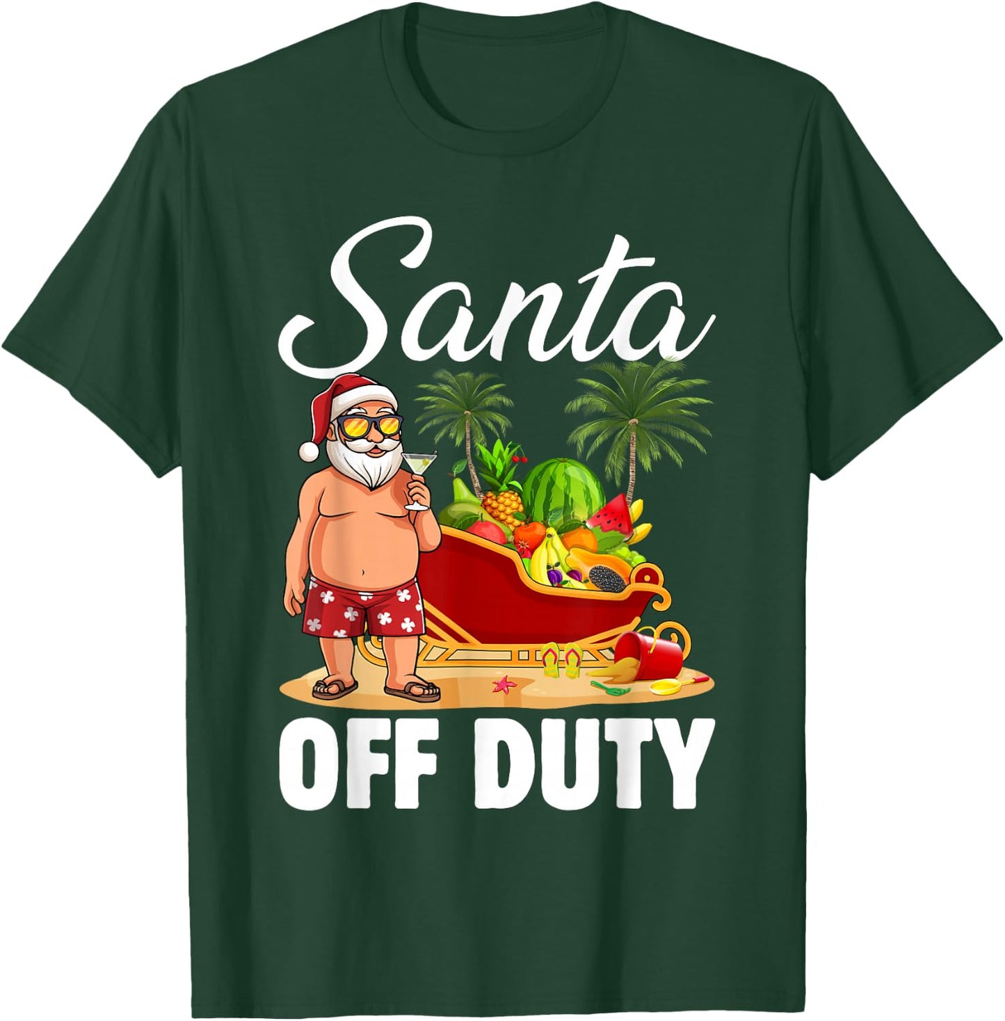 Cute Santa Off Duty Sleigh Summer Vacation Christmas In July Men Women Kids T-Shirt - T-Shirt | Forest