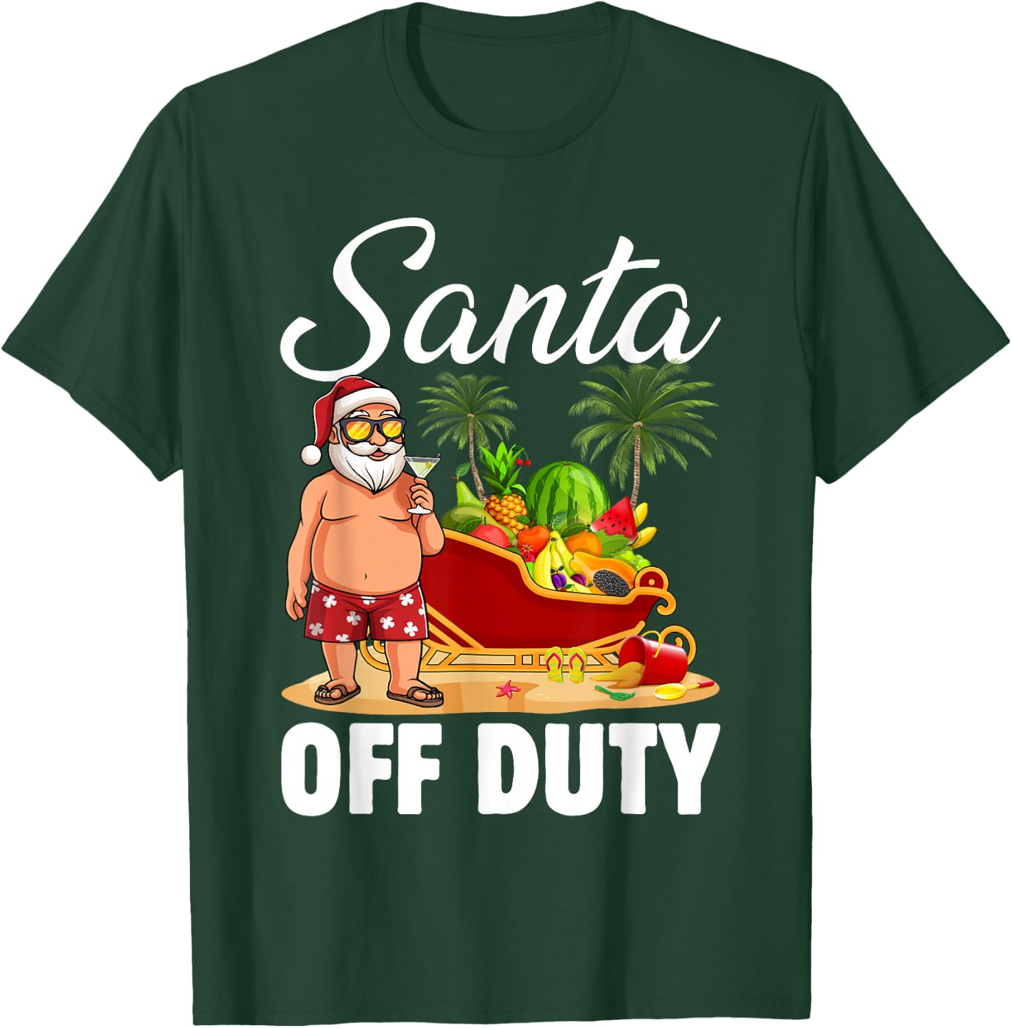 Cute Santa Off Duty Sleigh Summer Vacation Christmas In July Men Women Kids T-Shirt - T-Shirt | Forest