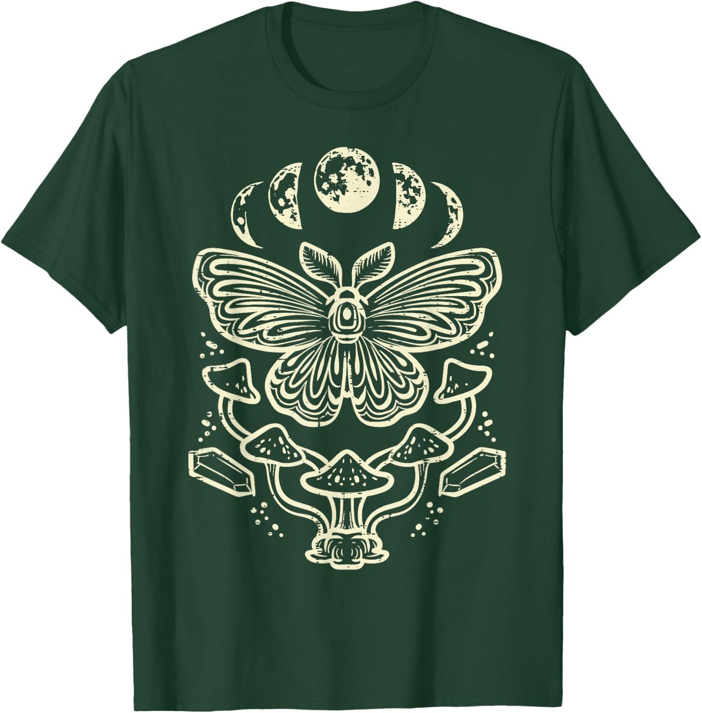 Moth Moon Phases Mushroom Goblincore Grunge Women Men Kids T-Shirt - T-Shirt | Forest