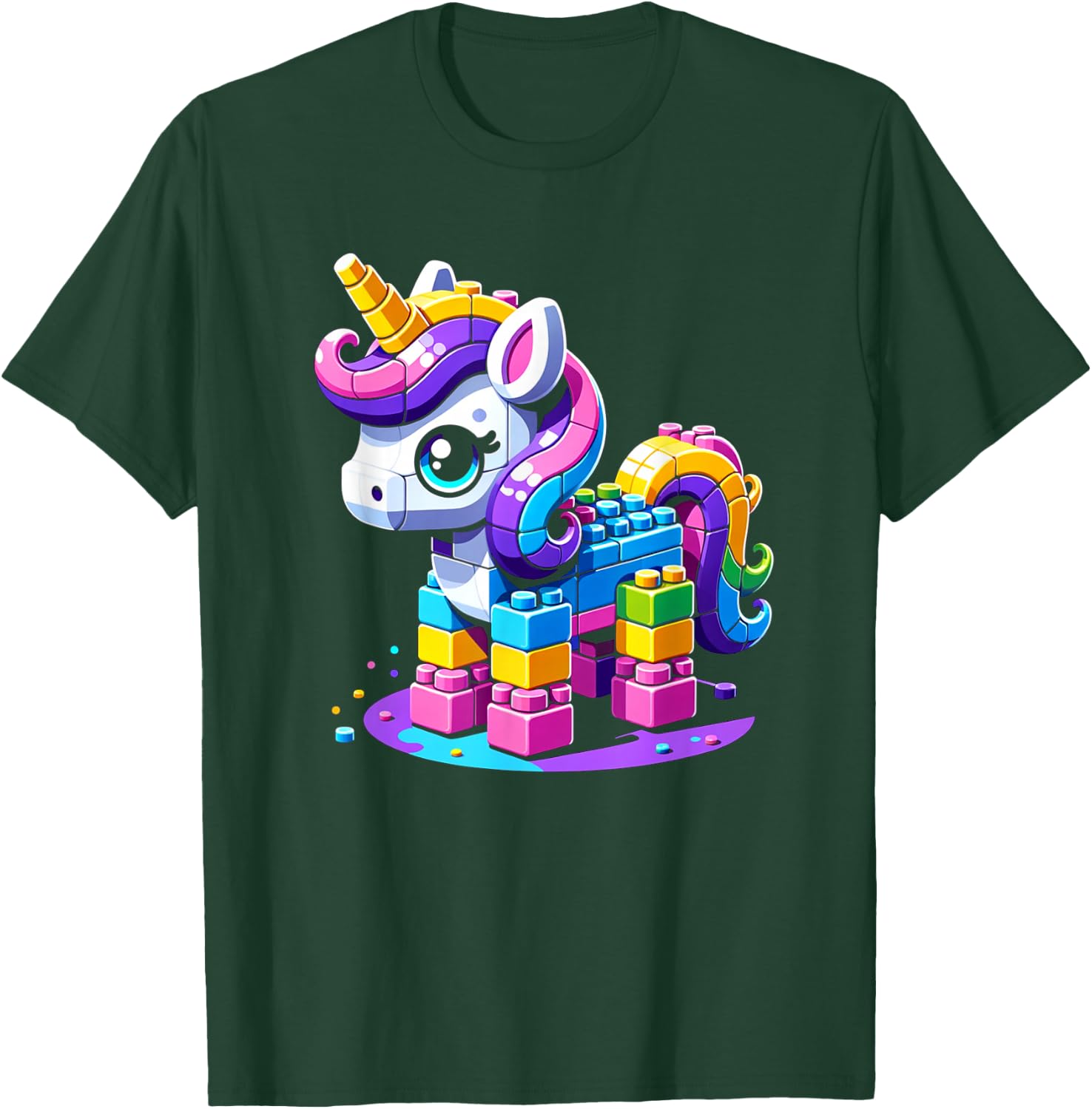 Block Building Unicorn Lover Master Builder Bricks T-Shirt - T-Shirt | Forest