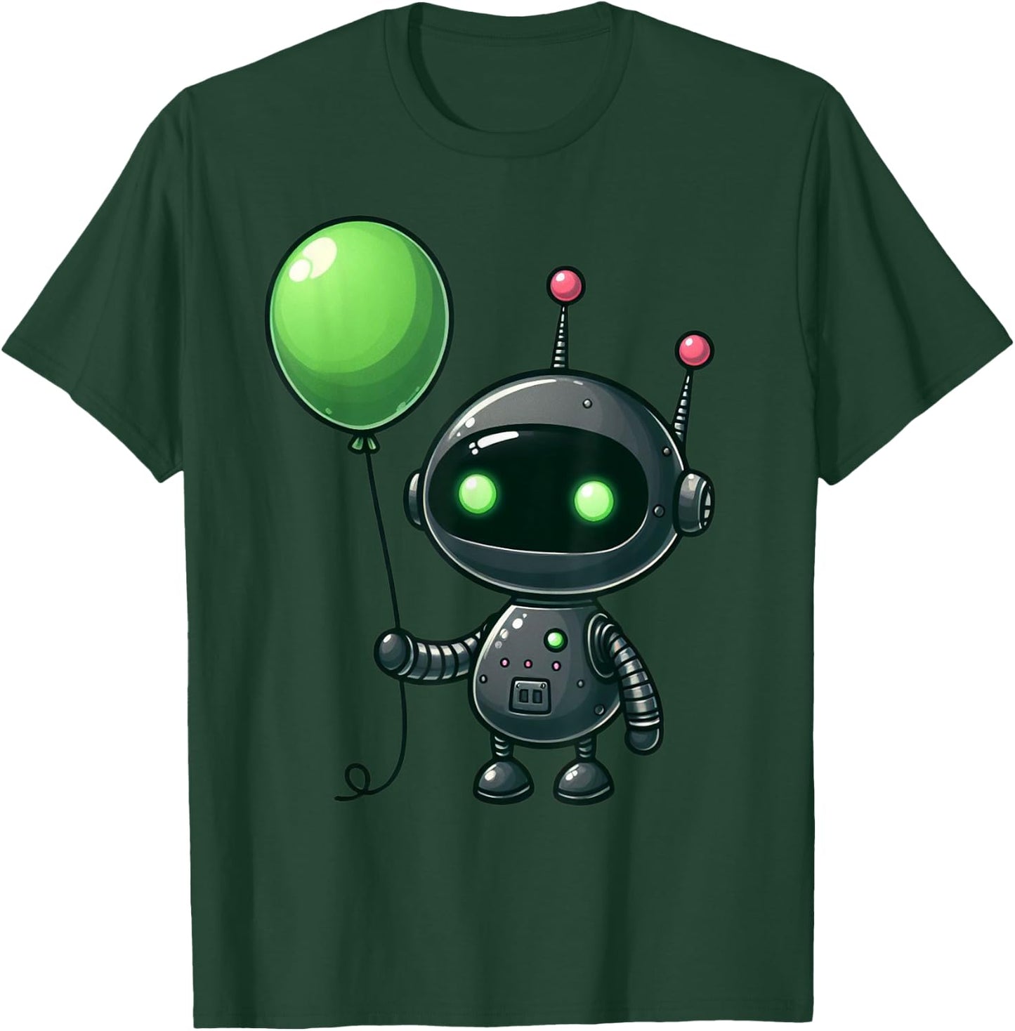 Retro Robot Holding Green Balloon For Kids And Robot Lovers T-Shirt - T-Shirt | Forest