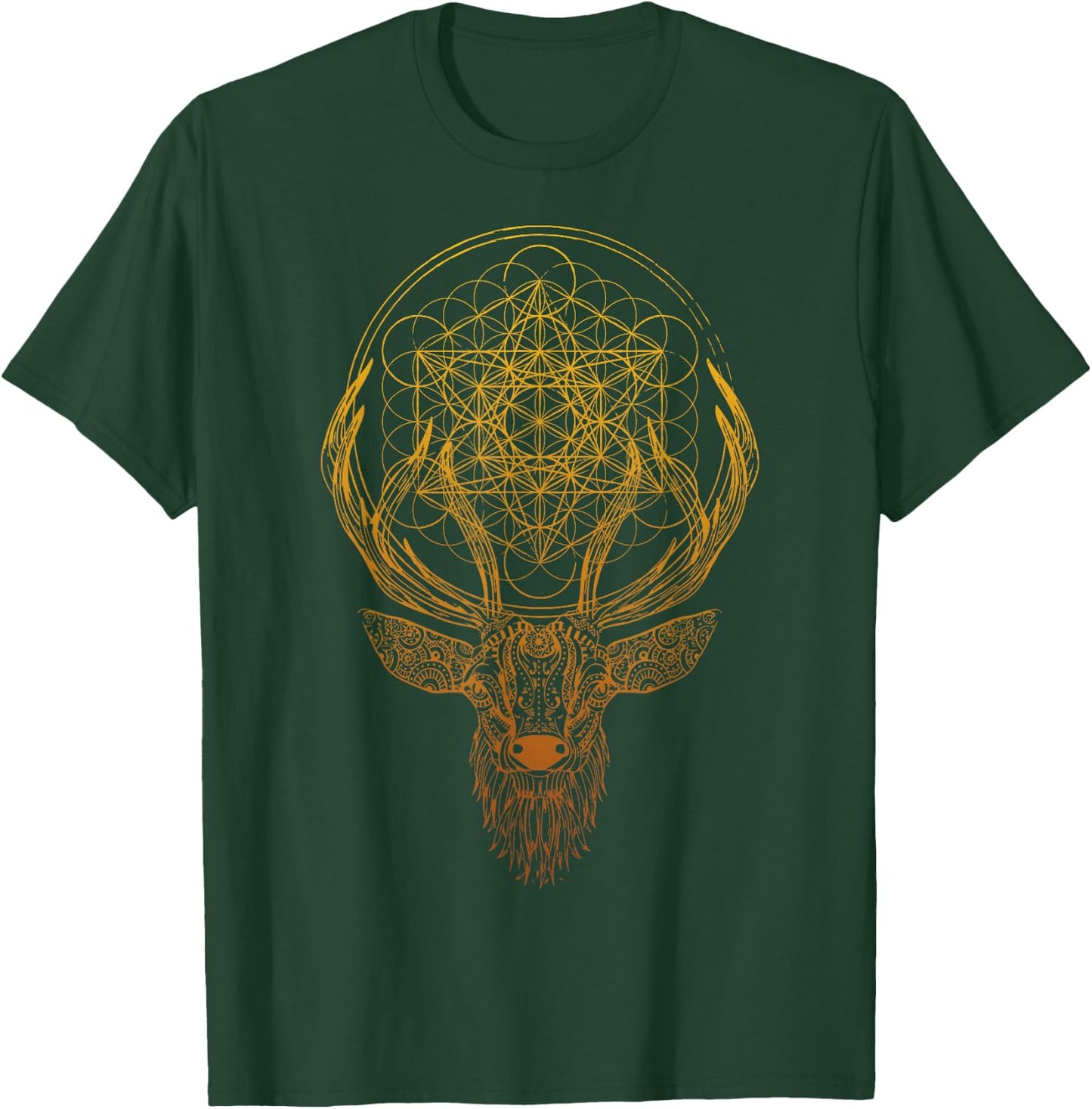 Deer Sacred Geometry Flower of Life Spiritual Art Metatron T-Shirt - T-Shirt | Forest