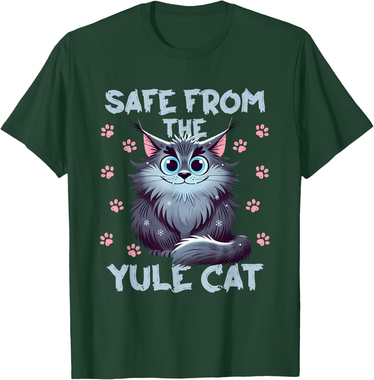 Safe From the Yule Cat Jolakotturinn Icelanic Folklore Women Kids T-Shirt - T-Shirt | Forest