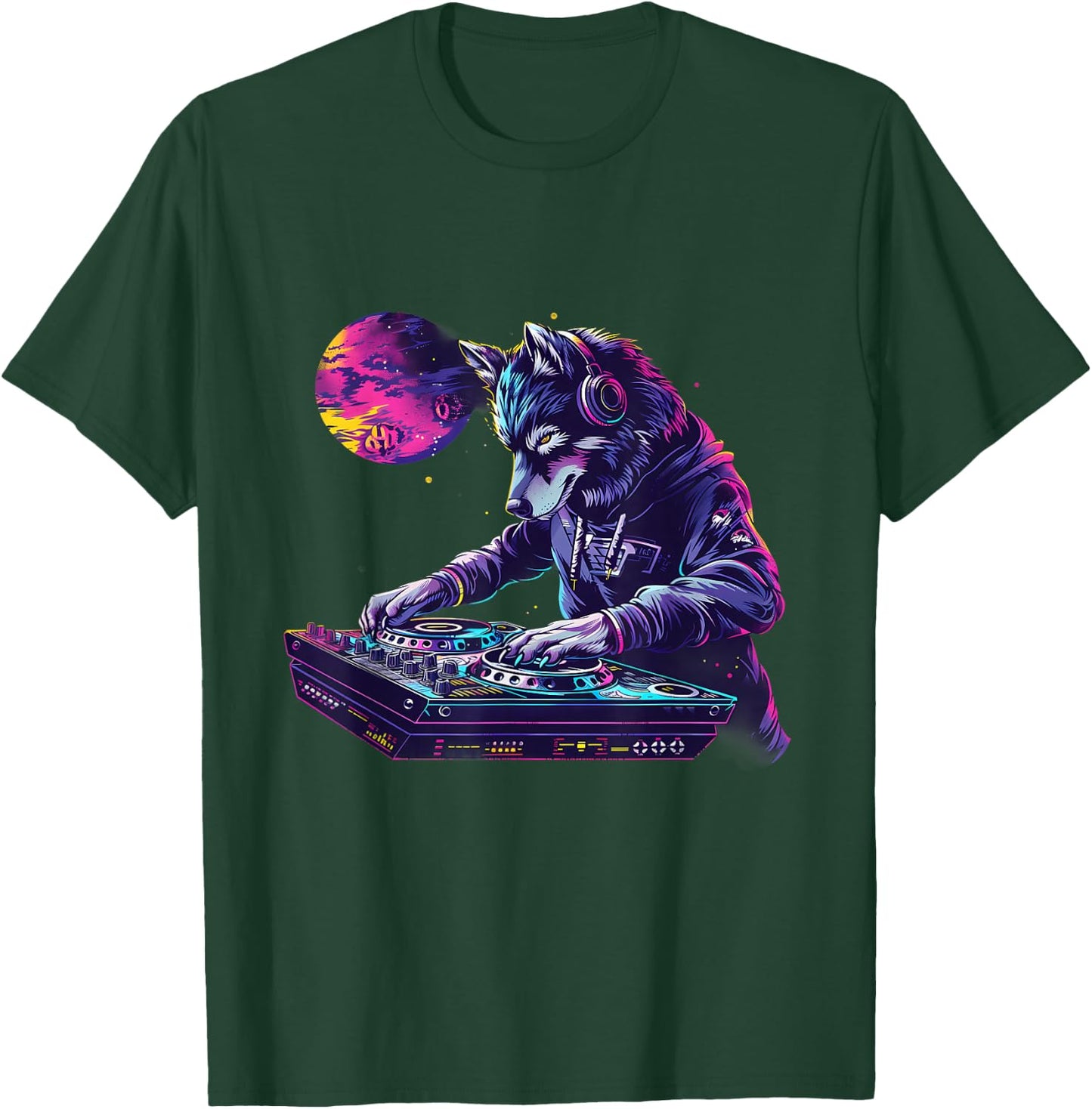 DJ Wolf Turntable DJ Wolf Beatmaker Dance Music Wolf Lover T-Shirt - T-Shirt | Forest