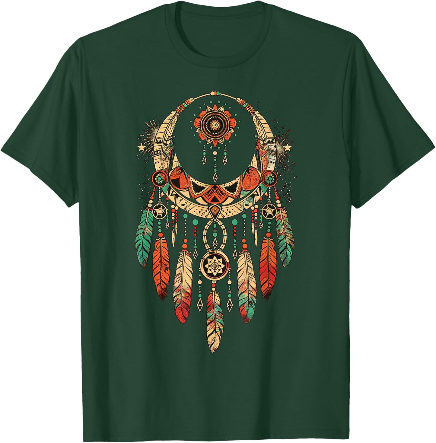 Boho Dreamcatcher - Tribal Feather Design T-Shirt - T-Shirt | Forest