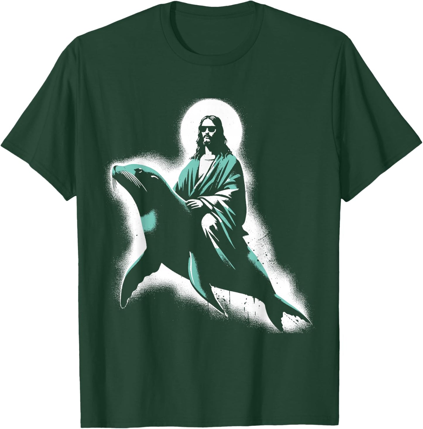 Jesus Riding A Sea Lion - Funny Christian Religious Seal T-Shirt - T-Shirt | Forest