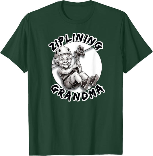 Zip Lining Grandma Retired Senior On A Zip Line Wild Ride T-Shirt - T-Shirt | Forest