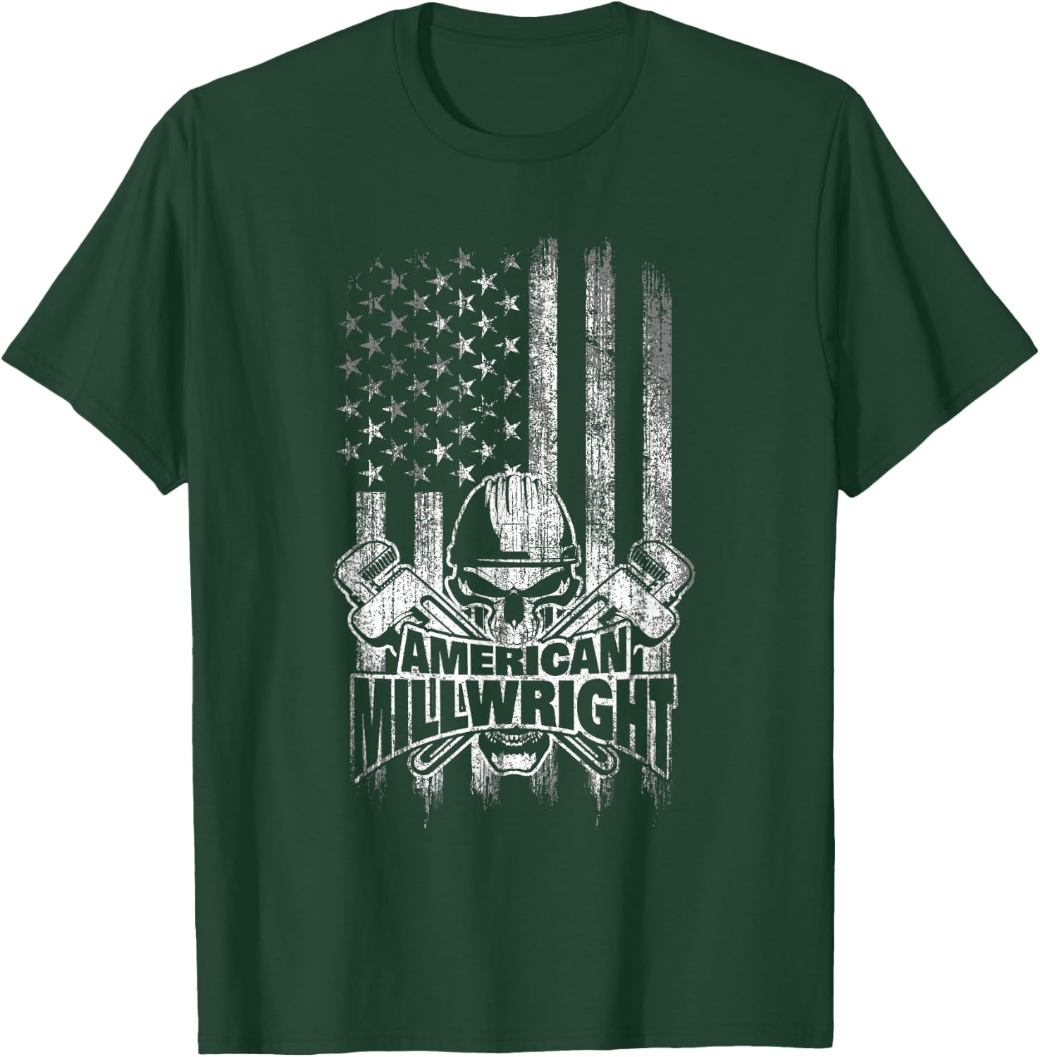 Millwright Skull and Wrenches American Flag T-Shirt - T-Shirt | Forest