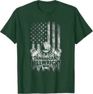 Millwright Skull and Wrenches American Flag T-Shirt - T-Shirt | Forest