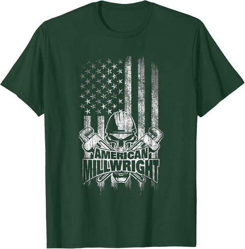 Millwright Skull and Wrenches American Flag