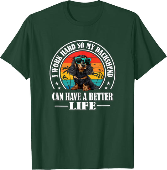 Funny Retro Vintage Better Life Black Long Haired Dachshund T-Shirt - T-Shirt | Forest