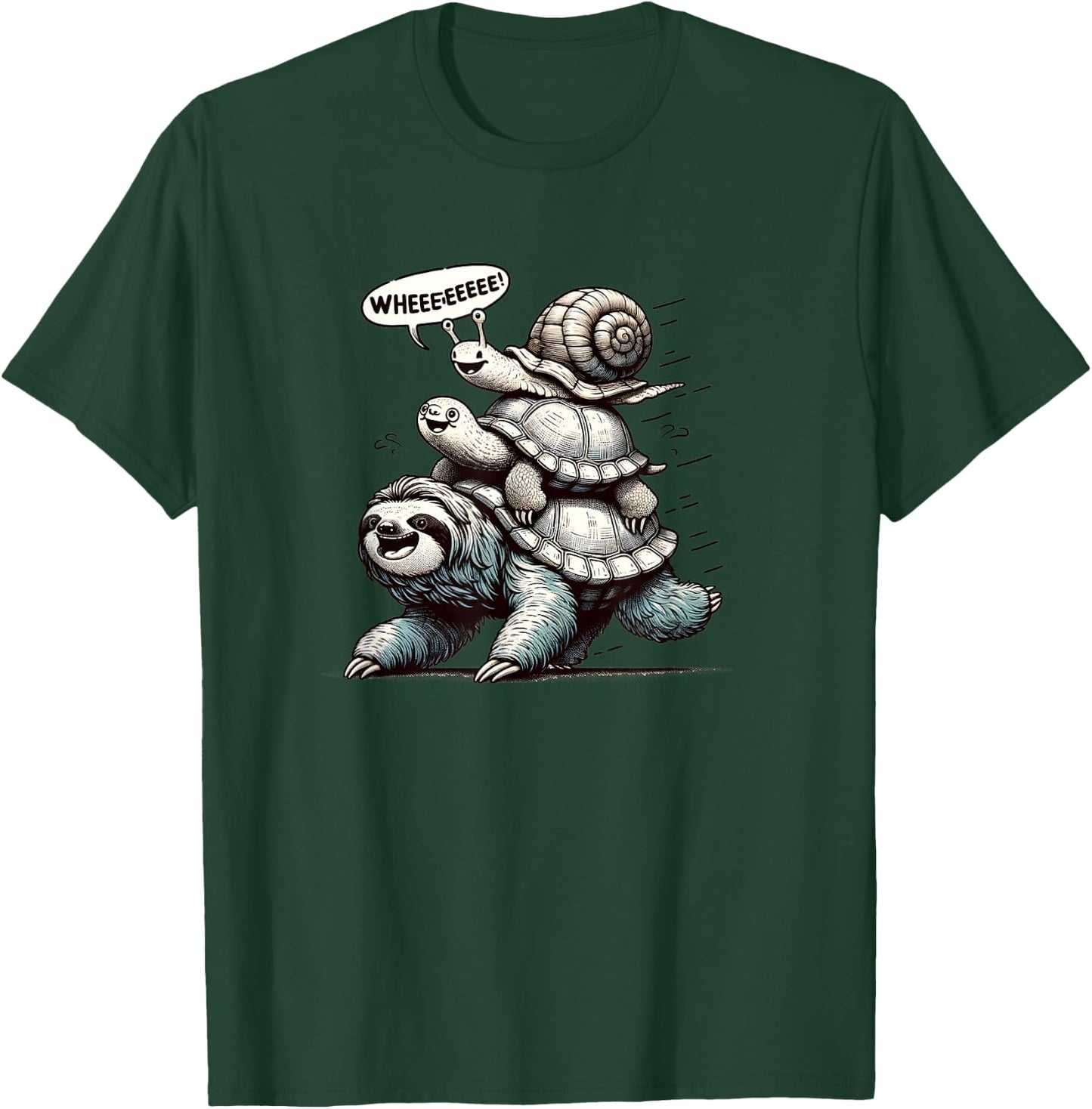 Sloth Turtle Snail Piggyback Animal Running Wild T-Shirt - T-Shirt | Forest