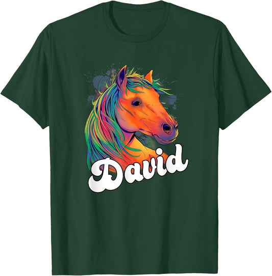 DAVID - Cute Boy Name with beautiful Horse T-Shirt - T-Shirt | Forest