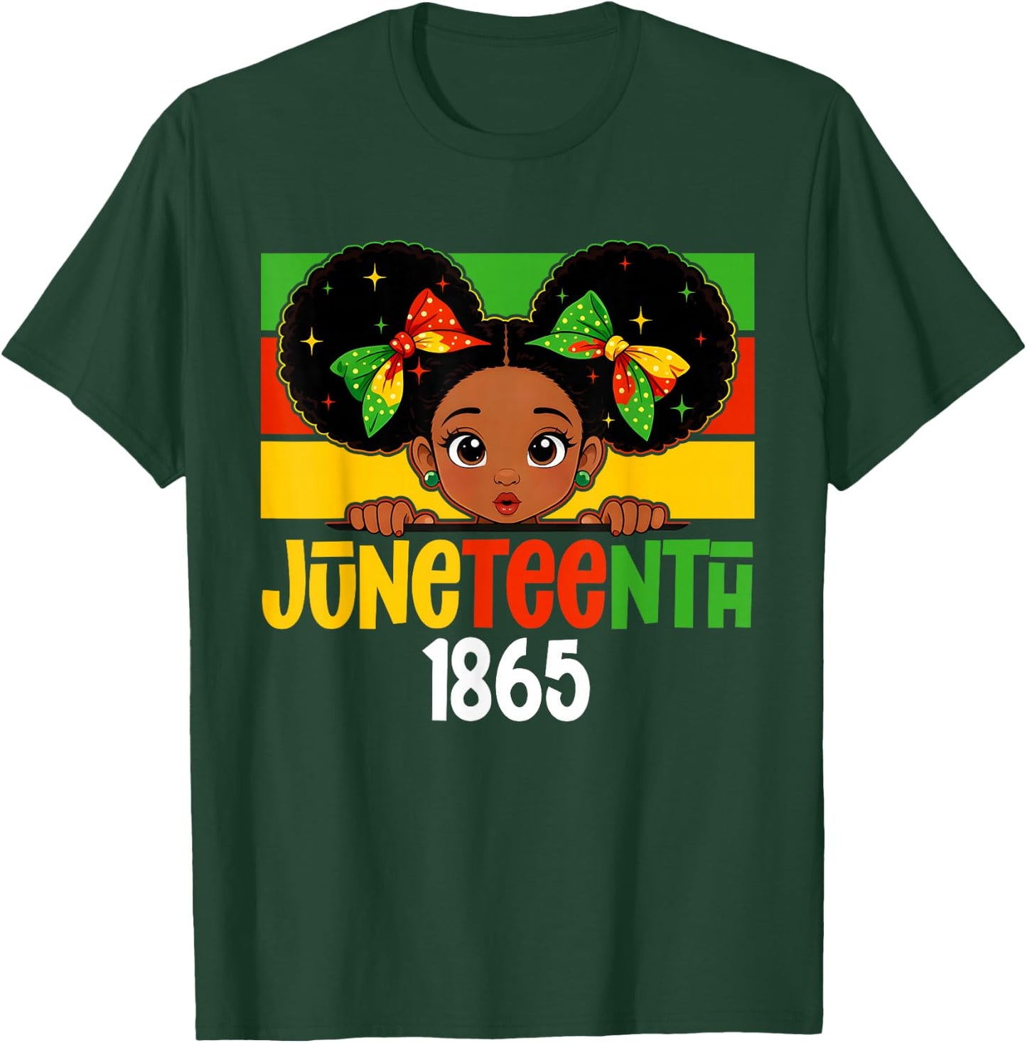 Juneteenth 1865 Afro Princess Bow Kids Girls Black History T-Shirt - T-Shirt | Forest