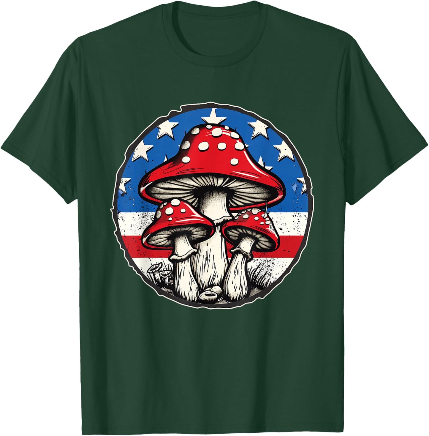 Funny Mushroom celebrates 4th of July Design American Flag T-Shirt - T-Shirt | Forest