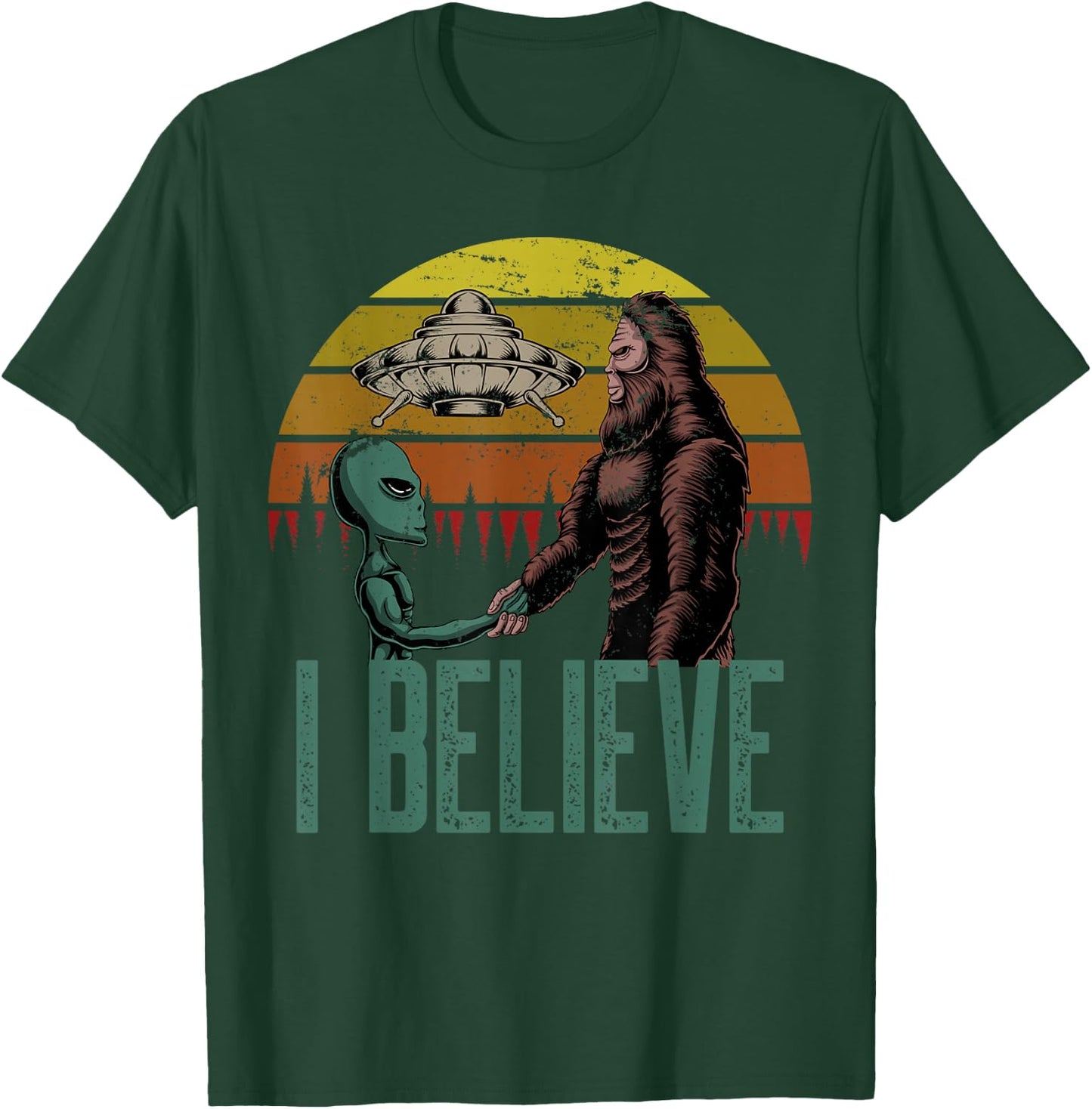 I Believe Bigfoot Alien UFO Flying Object Vintage T-Shirt - T-Shirt | Forest