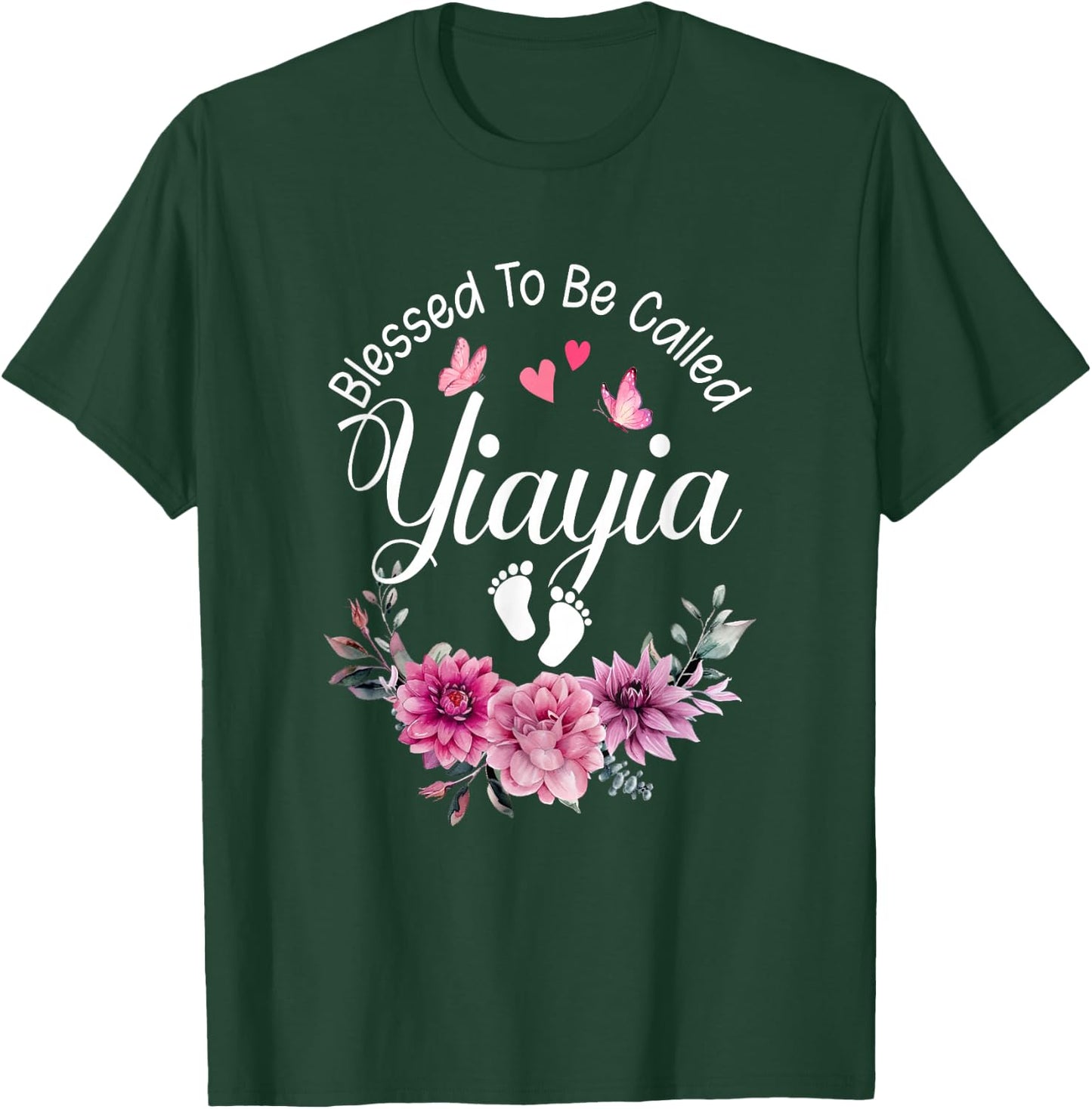 Blessed To Be Called Yiayia Women Floral Decor Yiayia T-Shirt - T-Shirt | Forest