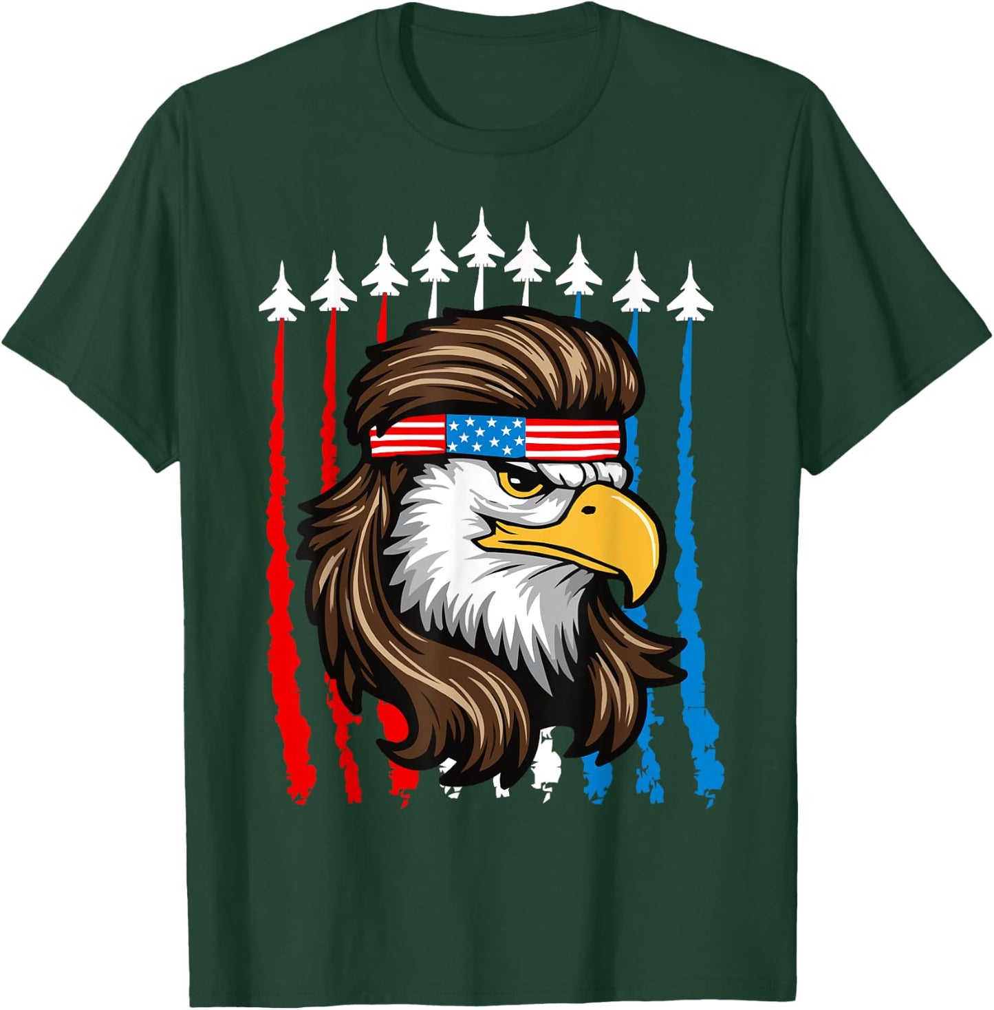 4th Of July Patriotic Bald Eagle Fighter Jet Merica USA Flag T-Shirt - T-Shirt | Forest