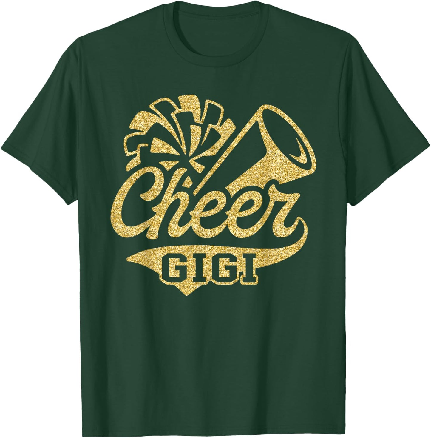 Cheer Gigi Biggest Fan Cheerleader Black Yellow Gold Pom Pom T-Shirt - T-Shirt | Forest
