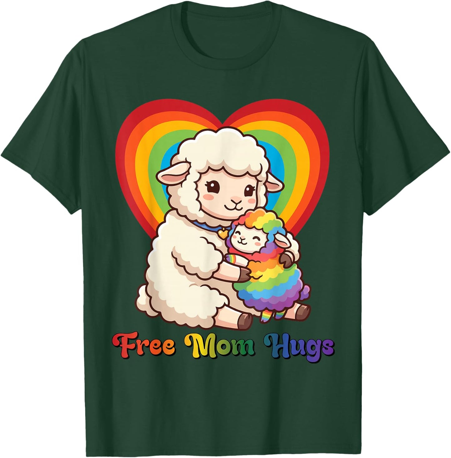 Free Sheep Mom Hugs Pride Heart LGBTQ Inclusion Support T-Shirt - T-Shirt | Forest