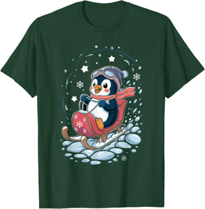 Penguin Snow Sledding Winter Cute Animal Sleigh Sled T-Shirt - T-Shirt | Forest
