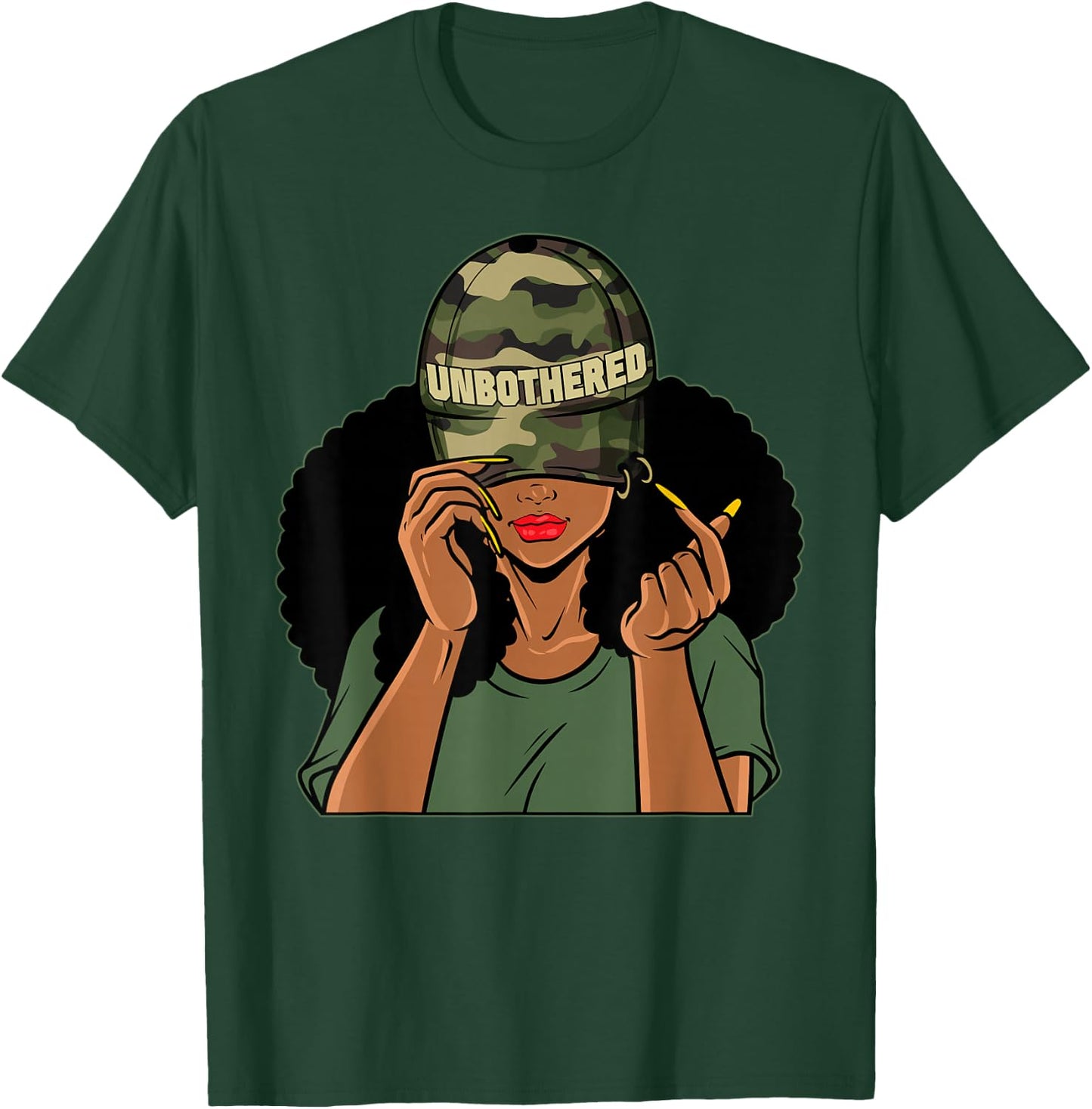 Unbothered Black Girl Camoflauge Afro Woman Black Queen T-Shirt - T-Shirt | Forest