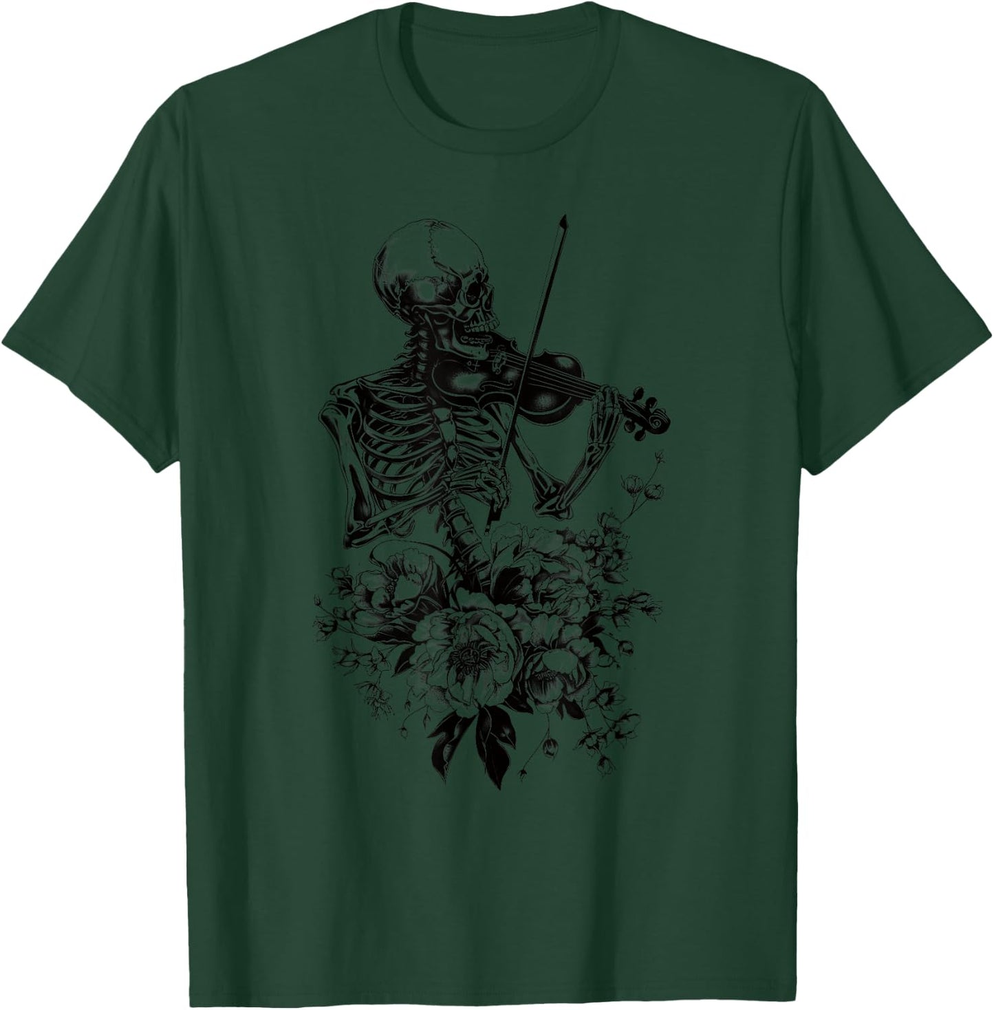 Vintage Skeleton Playing Violin Boho Flower Gothic Goth Art T-Shirt - T-Shirt | Forest