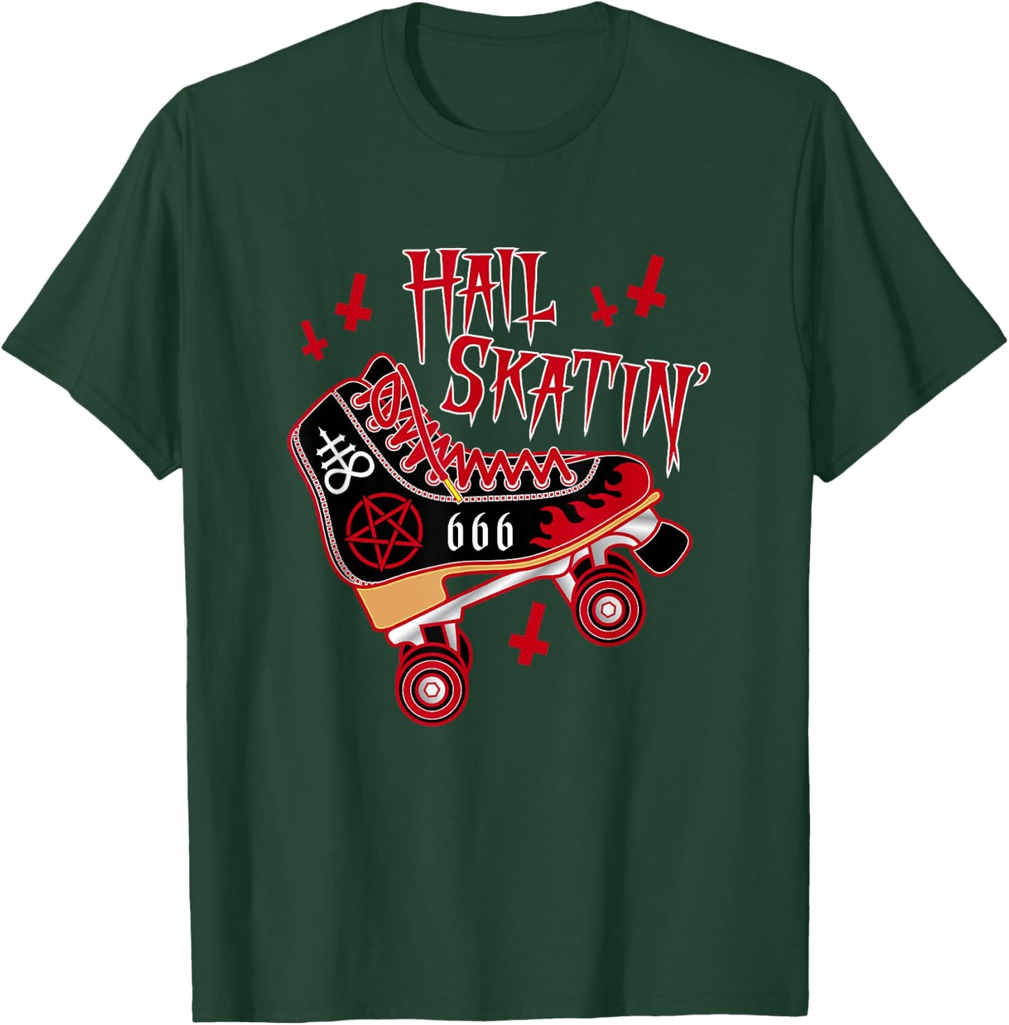 Satanic Hail Skatin Rollerskating Roller Skater Roller Derby T-Shirt - T-Shirt | Forest