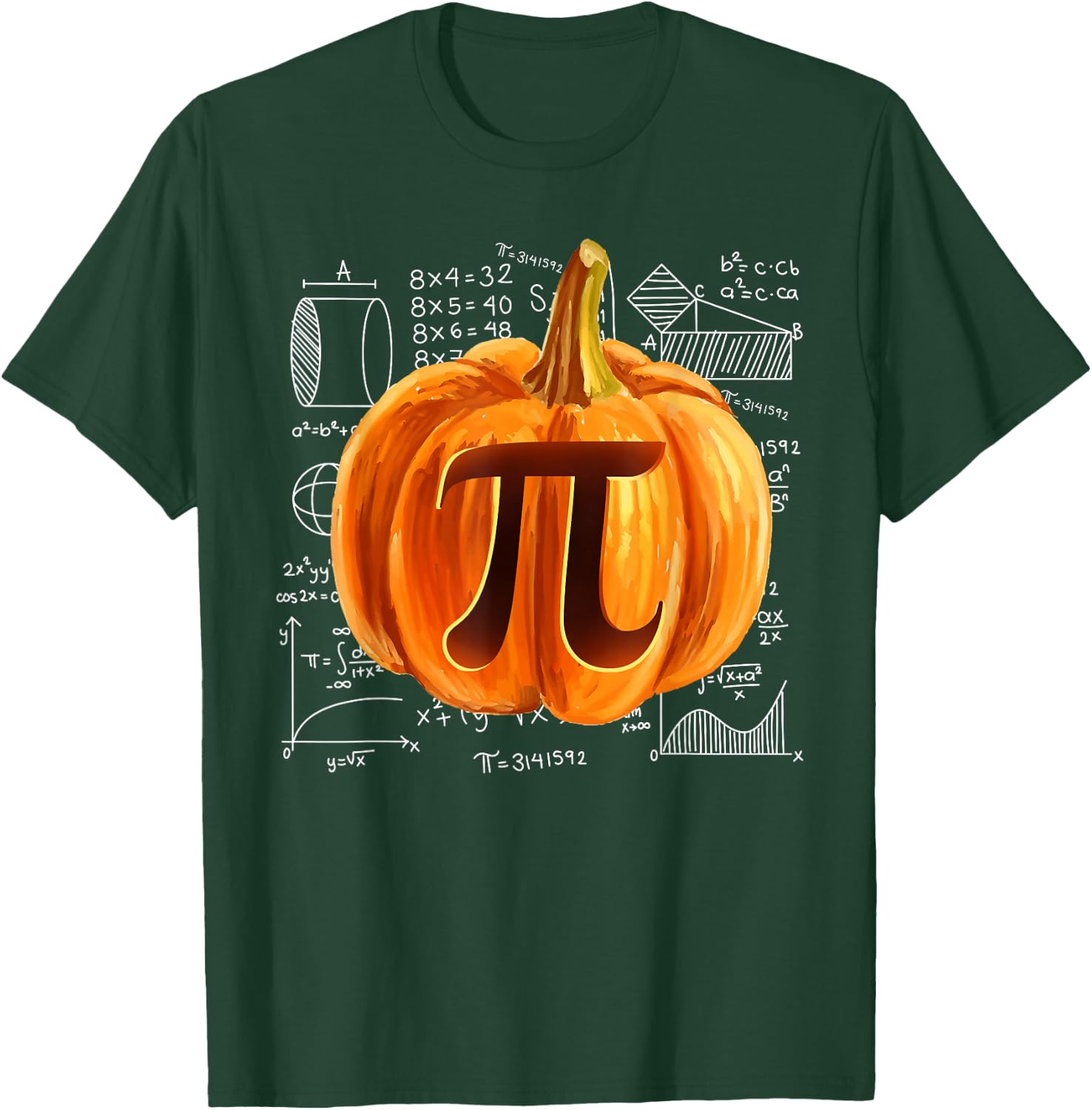 Funny Pumpkin Pie Halloween Thanksgiving Math Teacher Pi Day T-Shirt - T-Shirt | Forest