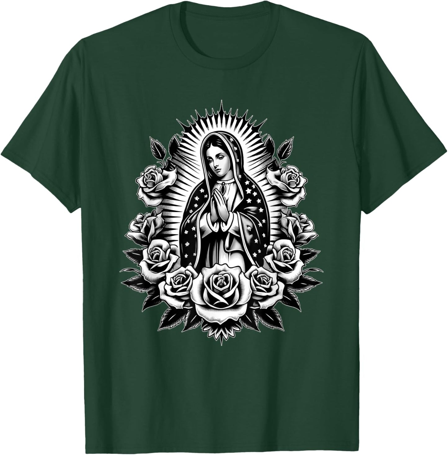 Cosas Mexicanas Apparel Co Virgen de Guadalupe Virgin Mary Virgencita Floral , Small, Black T-Shirt - T-Shirt | Forest