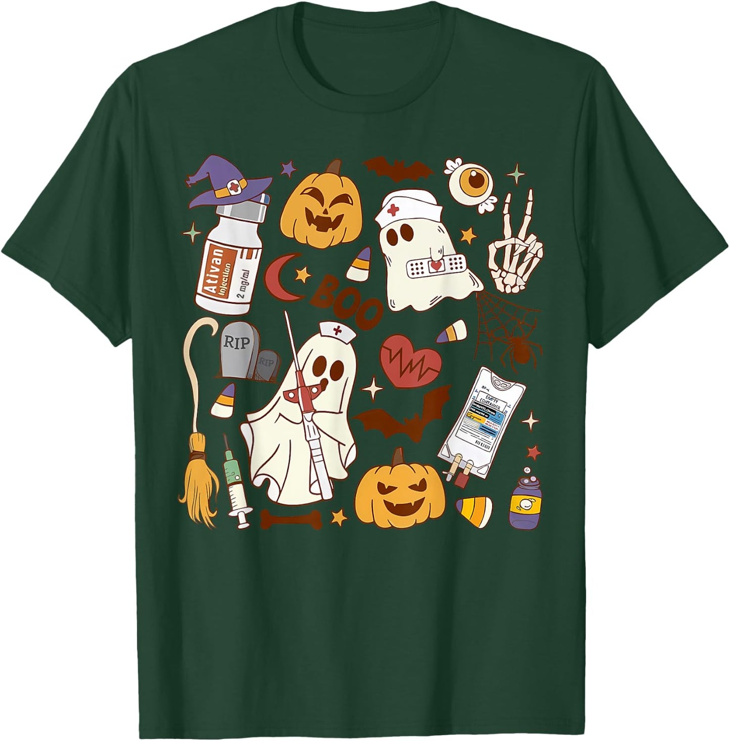 Cardiology Nurse Boo Crew Spooky Cardiac Nursing Halloween T-Shirt - T-Shirt | Forest