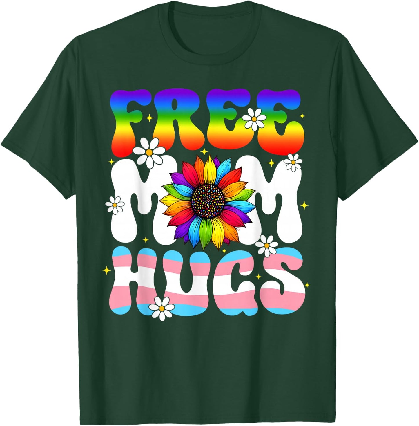 Free Hugs Rainbow Sunflower Pride LGBT Women Men T-Shirt - T-Shirt | Forest