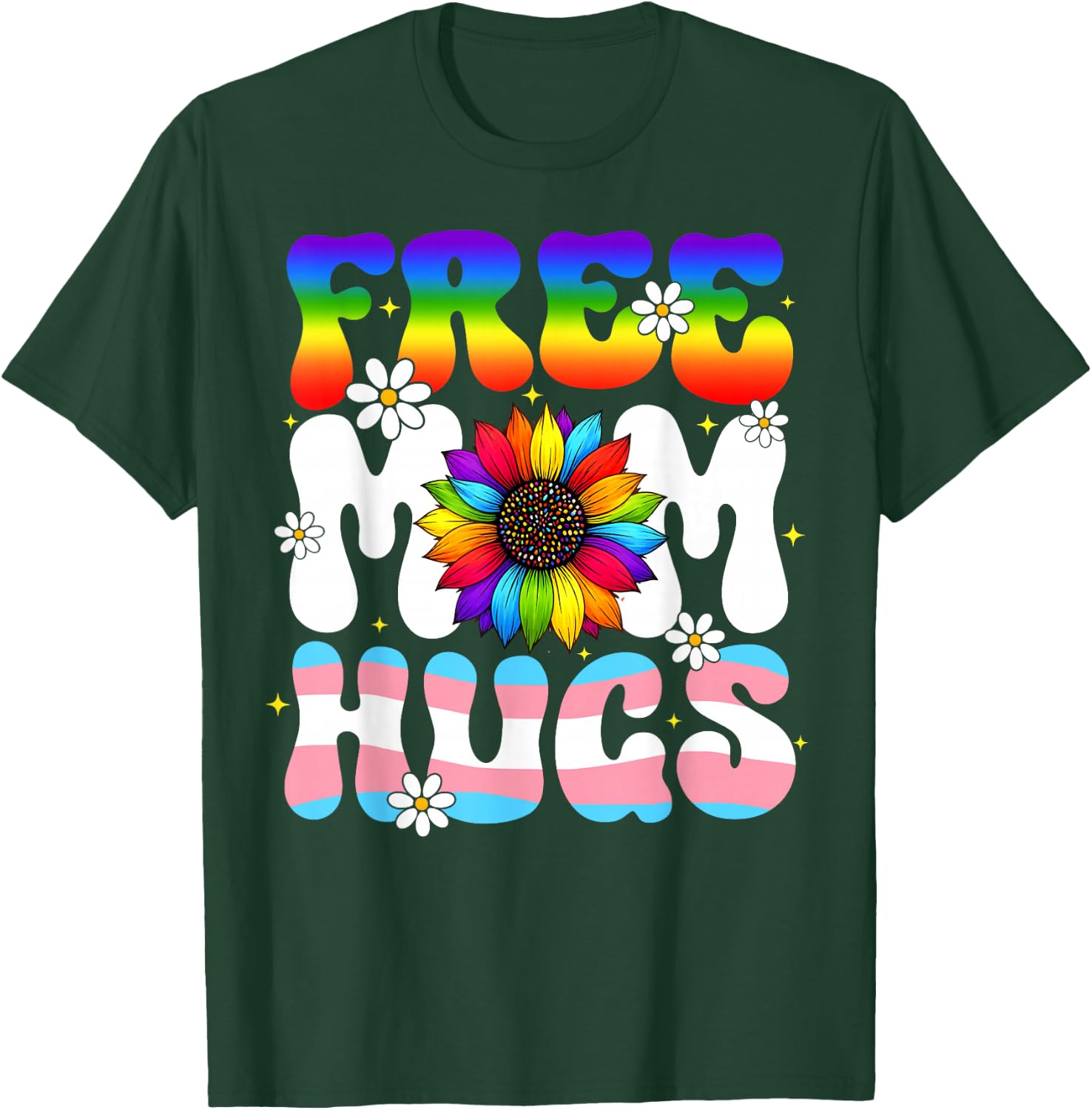 Free Hugs Rainbow Sunflower Pride LGBT Women Men T-Shirt - T-Shirt | Forest