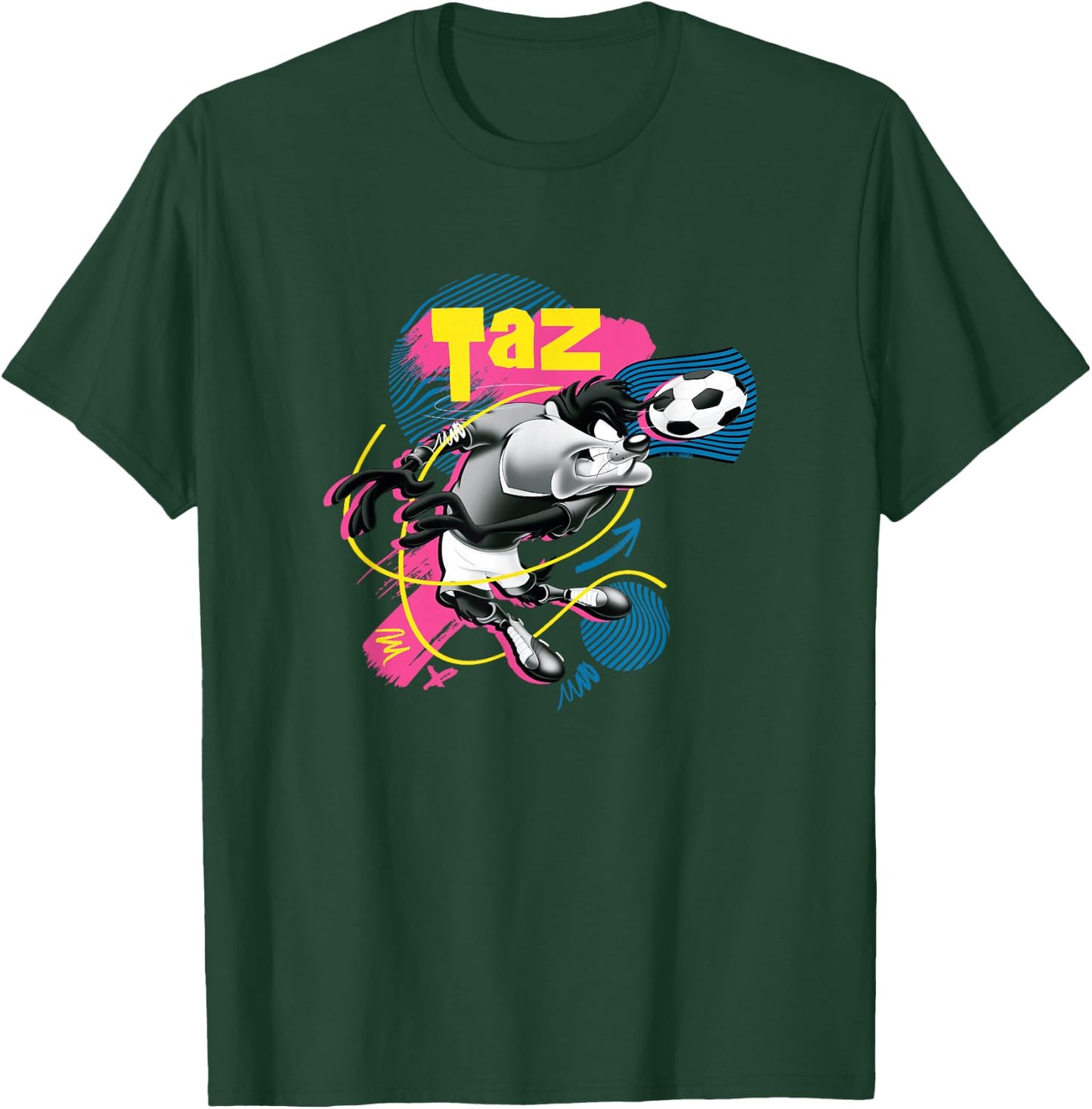 Looney Tunes Tasmanian Devil Retro Vintage Soccer Sketches T-Shirt - T-Shirt | Forest