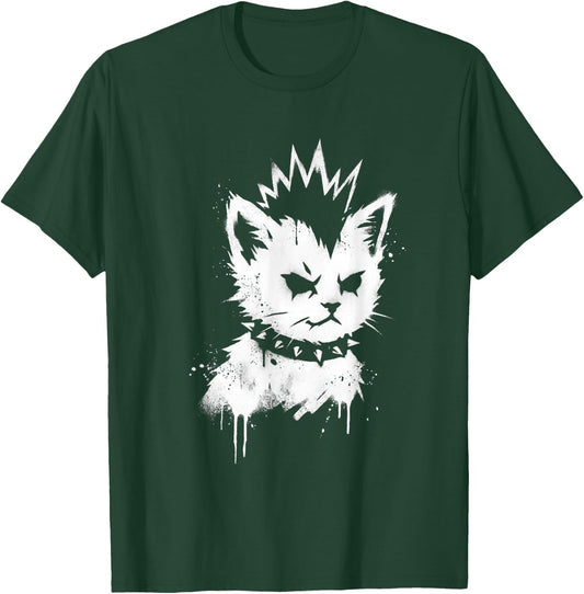 Punk Kitten Funny Mohawk Cat Rock Grunge Women Men T-Shirt - T-Shirt | Forest
